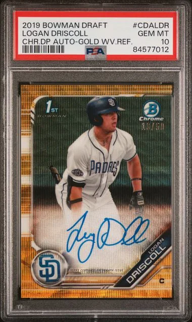 2019 Bowman Draft Logan Driscoll Chrome Draft Picks Autograph Gold Wave Refractor #CDALDR card image