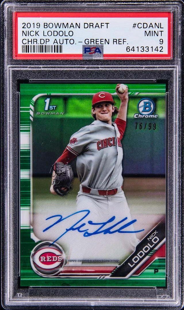 2019 Bowman Draft Nick Lodolo Chrome Draftpicks Autograph Green Refractor #CDA-NL card image