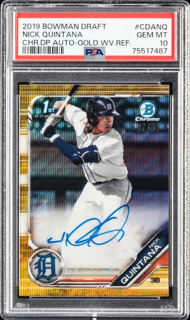 2019 Bowman Draft Nick Quintana Chrome Draft Picks Autograph Gold Wave Refractor #CDANQ card image