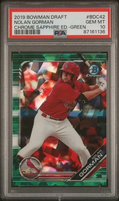 2019 Bowman Draft Nolan Gorman Chrome Sapphire Edition Green #BDC42 card image