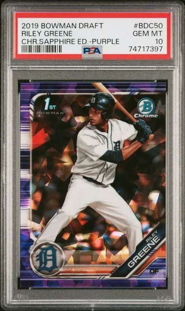 2019 Bowman Draft Riley Greene Chrome Sapphire Edition Purple #BDC-50 card image