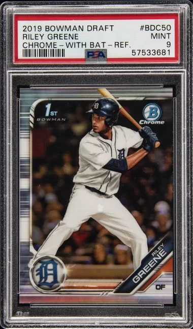 2019 Bowman Draft Riley Greene Chrome-With Bat-Refractor #BDC50 card image