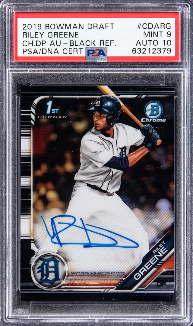 2019 Bowman Draft Riley Greene Chrome Draft Picks Autograph Black Refractor #CDA-RG card image