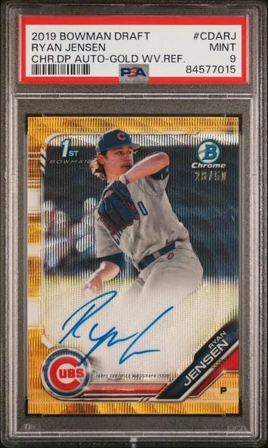 2019 Bowman Draft Ryan Jensen Chrome Draft Picks Autograph Gold Wave Refractor #CDARJ card image