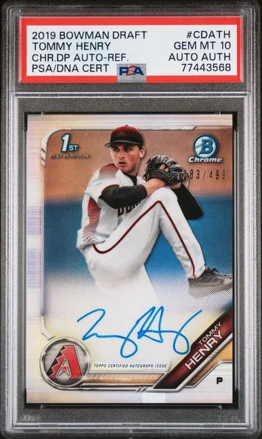 2019 Bowman Draft Tommy Henry Chrome Draft Picks Autograph Black Refractor #CDA-TH card image