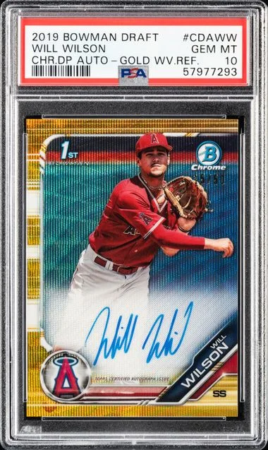 2019 Bowman Draft Will Wilson Chrome Draft Picks Autograph Gold Wave Refractor #CDAWW card image