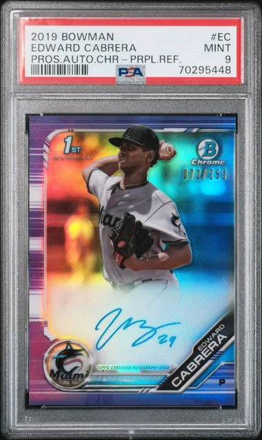 2019 Bowman Edward Cabrera Prospect Autographs Chrome Purple Refractor #EC card image