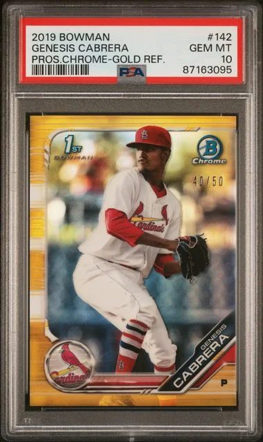 2019 Bowman Genesis Cabrera Prospects Chrome Gold Refractor #142 card image