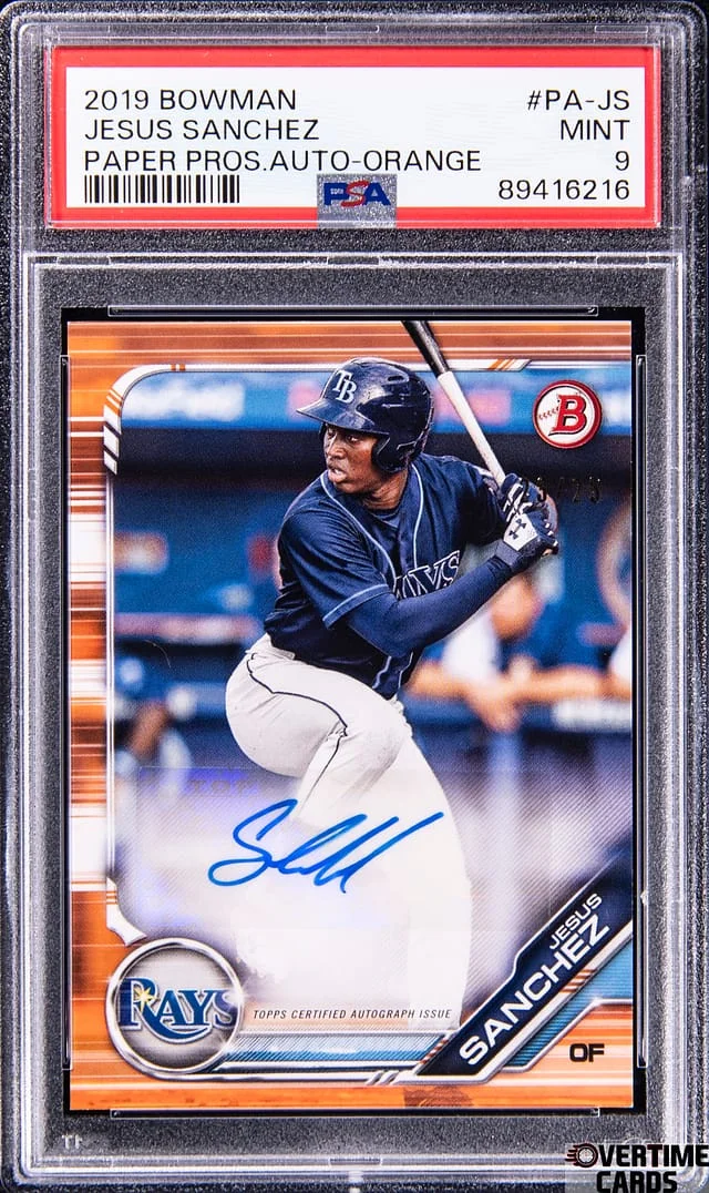 2019 Bowman Jesus Sanchez Paper Prospect Autograph-Orange #PA-JS card image