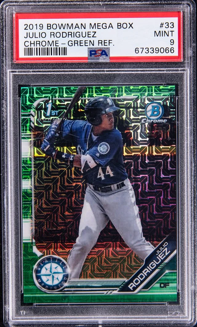 2019 Bowman Julio Rodriguez Mega Box Chrome Green Refractor #33 card image