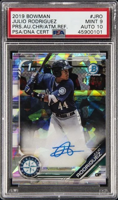2019 Bowman Julio Rodriguez Prospect Autographs Chrome Atomic Refractor #CPA-JRO card image