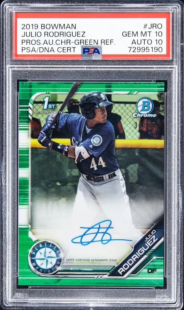 2019 Bowman Julio Rodriguez Prospect Autographs Chrome Green Refractor #JRO card image
