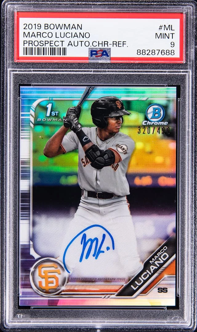 2019 Bowman Marco Luciano Prospect Autograph Chrome Refractor #CPA-ML card image
