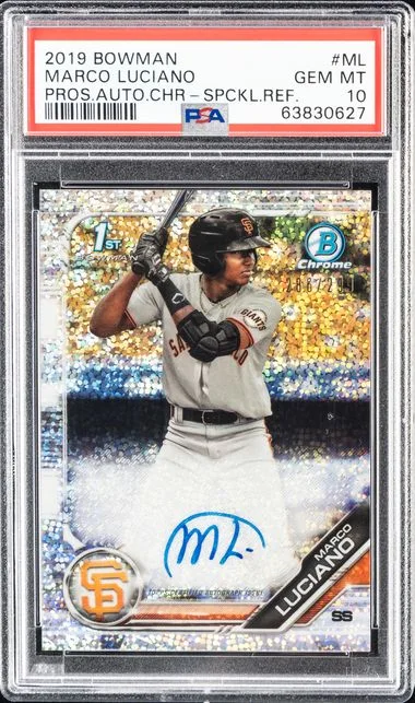 2019 Bowman Marco Luciano Prospect Autographs Chrome Speckle Refractor #ML card image