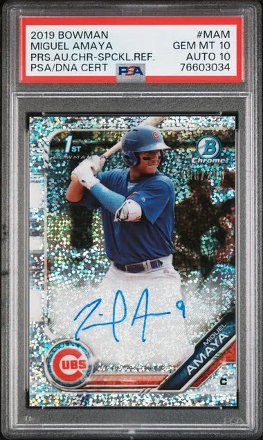 2019 Bowman Miguel Amaya Prospect Autographs Chrome Gold Shimmer #MAM card image