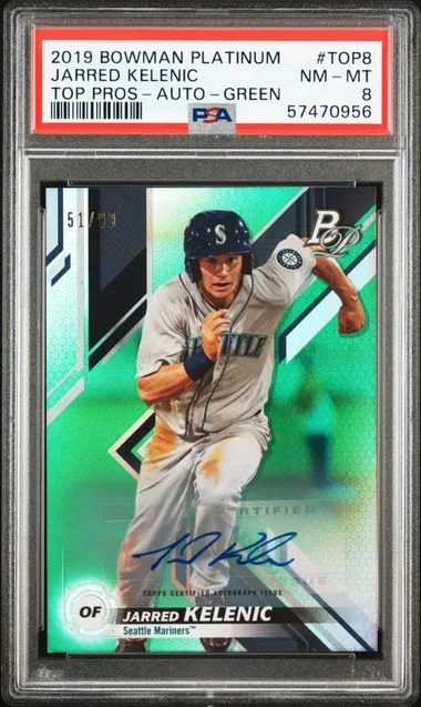 2019 Bowman Platinum Jarred Kelenic Top Prospects Autograph-Green #Top8 card image