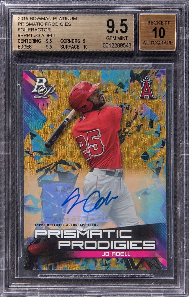 2019 Bowman Platinum Jo Adell Prismatic Prodigies Foilfractor #PPP-1 card image