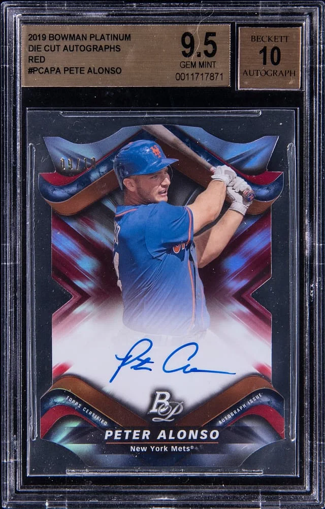 2019 Bowman Platinum Pete Alonso Die-Cut Autographs Red #PCAPA card image