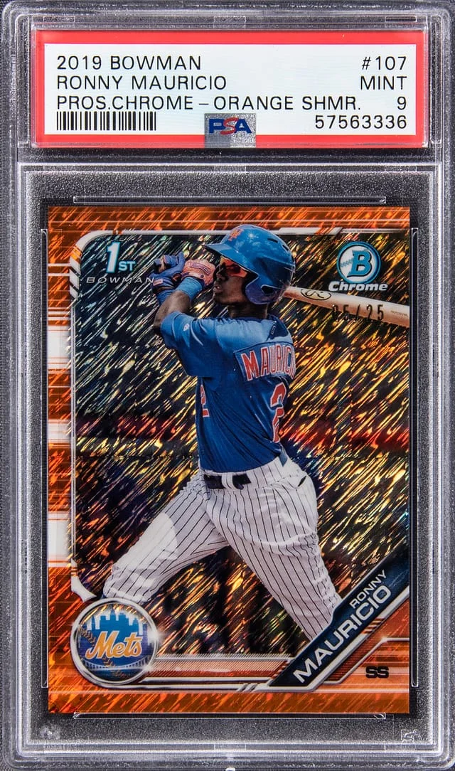 2019 Bowman Ronny Maurico Prospect Chrome Orange Shimmer #BCP-107 card image