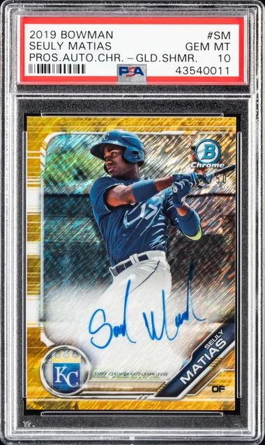 2019 Bowman Seuly Matias Prospect Autographs Chrome Gold Shimmer #SM card image