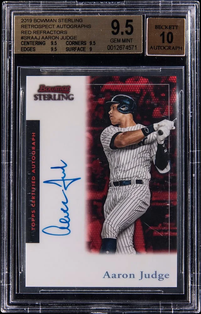 2019 Bowman Sterling Aaron Judge Retrospect Autographs Red Refractors #SRA-AJ card image