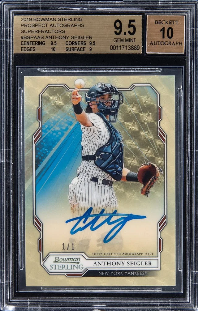 2019 Bowman Sterling Anthony Seigler Prospect Autograph Superfractors #BSPA-AS card image
