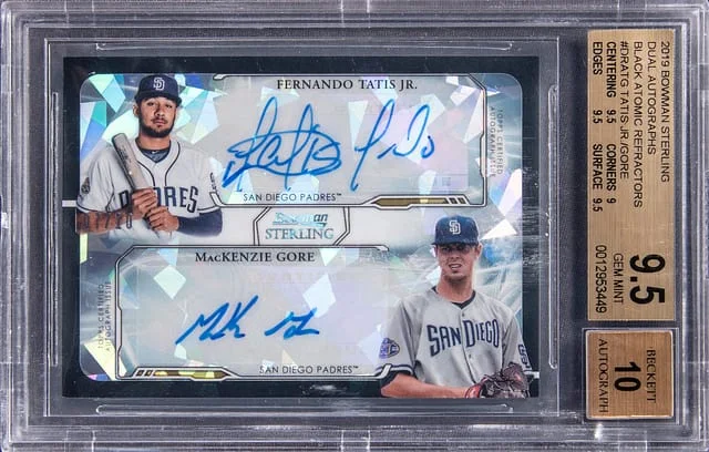 2019 Bowman Sterling Fernando Tatis Jr, Mackenzie Gore Dual Dual Autograph Black Atomic Refractor #DRA-TG card image