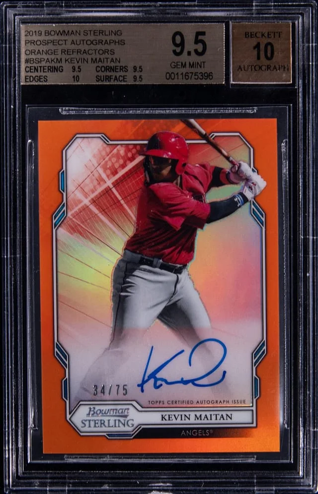 2019 Bowman Sterling Kevin Maitan Prospect Autographs Orange Refractor #BSPAKM card image