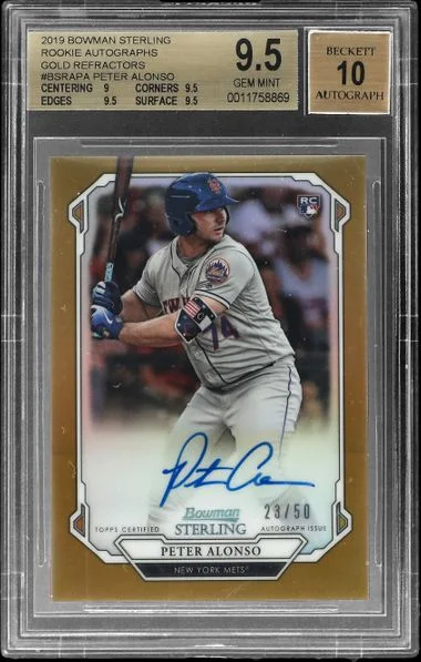 2019 Bowman Sterling Pete Alonso Autographs Gold Refractor #BSRA-PA card image
