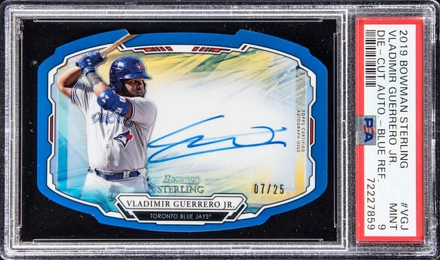 2019 Bowman Sterling Vladimir Guerrero Jr. Die-Cut Autograph Blue Refractor #SDCA-VGJ card image