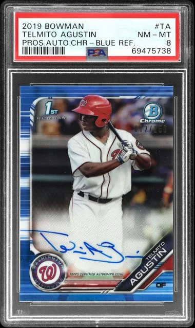 2019 Bowman Telmito Agustin Prospect Autographs Chrome Blue Refractor #CPA-TA card image