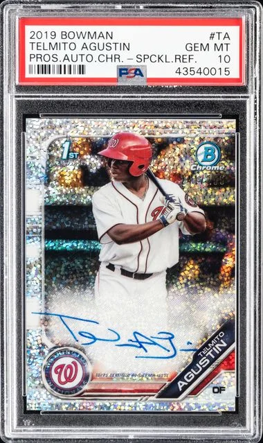 2019 Bowman Telmito Agustin Prospect Autographs Chrome Speckle Refractor #TA card image