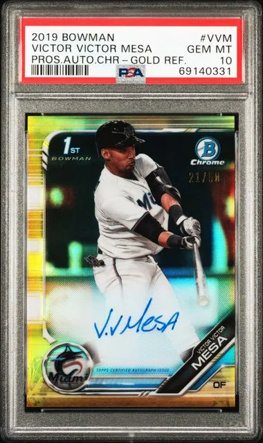 2019 Bowman Victor Victor Mesa Prospect Autographs Chrome Gold Refractor #CPA-VVM card image