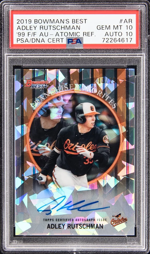 2019 Bowman's Best Adley Rutschman 99 Franchise Favorites Autograph Atomic Refractor #99FFA-AR card image