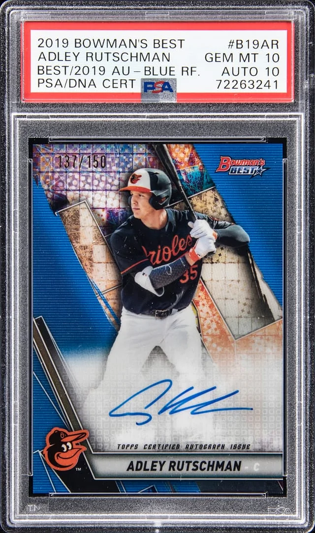 2019 Bowman's Best Adley Rutschman Best of 2019 Autograph Blue Refractor #B19-AR card image