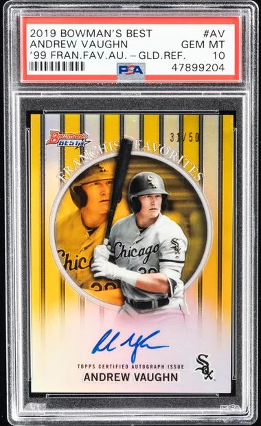 2019 Bowman's Best Andrew Vaughn 1999 Franchise Favorites Autographs Gold Refractor #AV card image