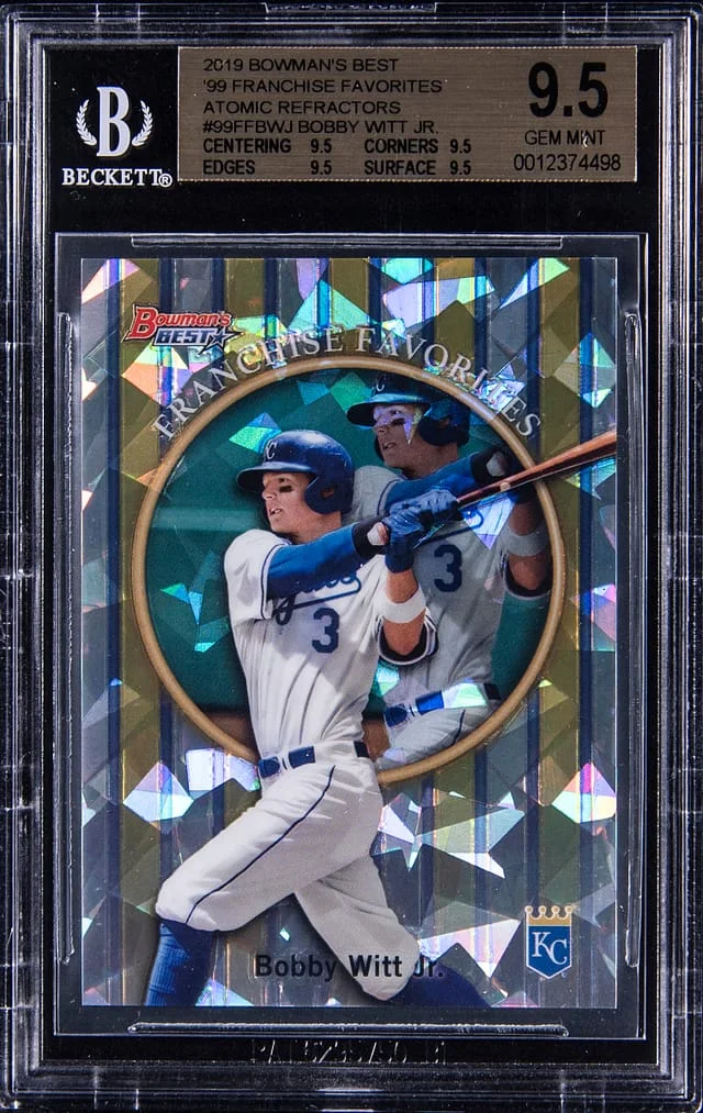 2019 Bowman's Best Bobby Witt Jr. 99 Franchise Favorites Atomic Refractor #99FFBWJ card image
