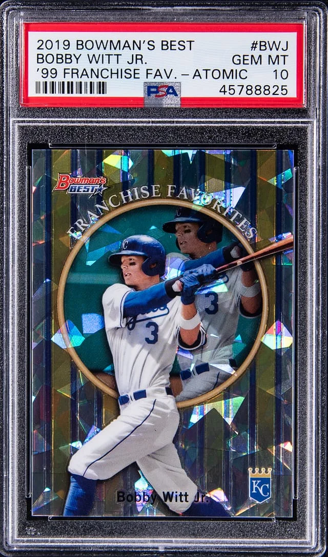 2019 Bowman's Best Bobby Witt Jr. 99 Franchise Favorites Atomic #BWJ card image