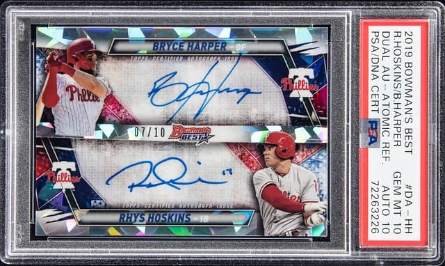 2019 Bowman's Best Bryce Harper/Rhys Hoskins Dual Autograph Atomic Refractor #DA-HH card image