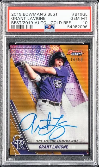 2019 Bowman's Best Grant Lavigne Best Of 2019 Autographs Gold Refractor #B19GL card image