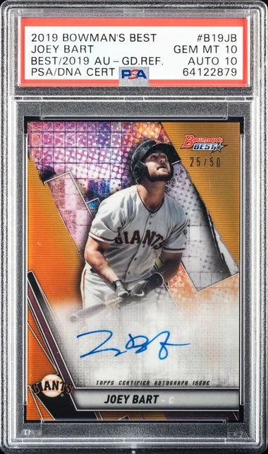 2019 Bowman's Best Joey Bart Best Of 2019 Autographs Gold Refractor #B19JB card image