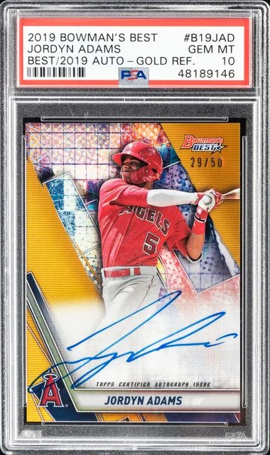 2019 Bowman's Best Jordyn Adams Best Of 2019 Autographs Gold Refractor #B19JAD card image