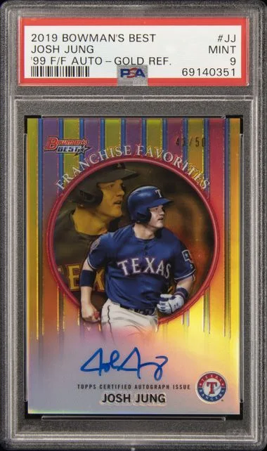 2019 Bowman's Best Josh Jung 1999 Franchise Favorites Autographs Gold Refractor #99FFA-JJ card image