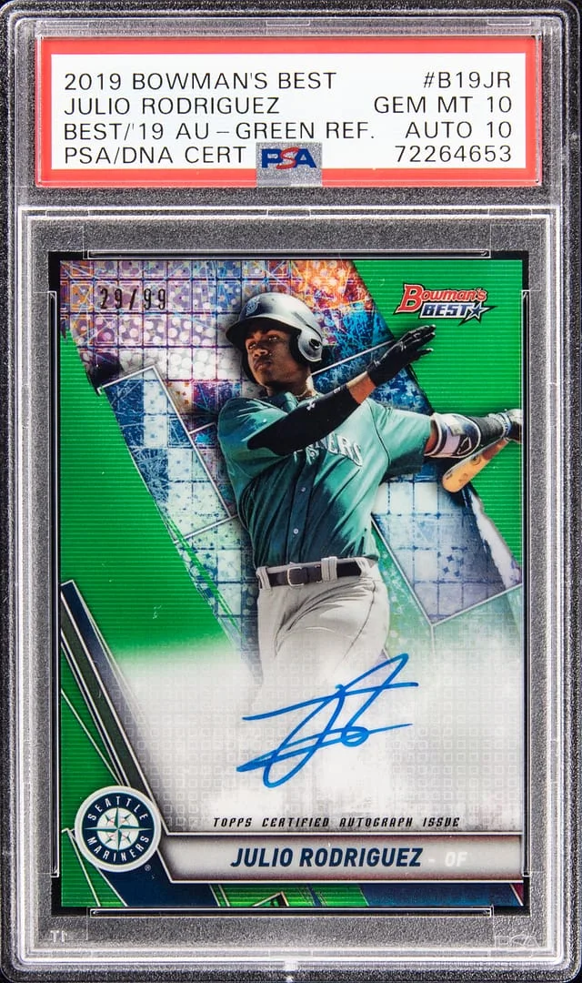 2019 Bowman's Best Julio Rodriguez of 2019 Autographs Green Refractor #B19-JR card image