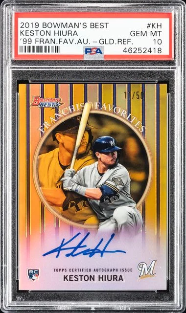 2019 Bowman's Best Keston Hiura 1999 Franchise Favorites Autographs Gold Refractor #KH card image