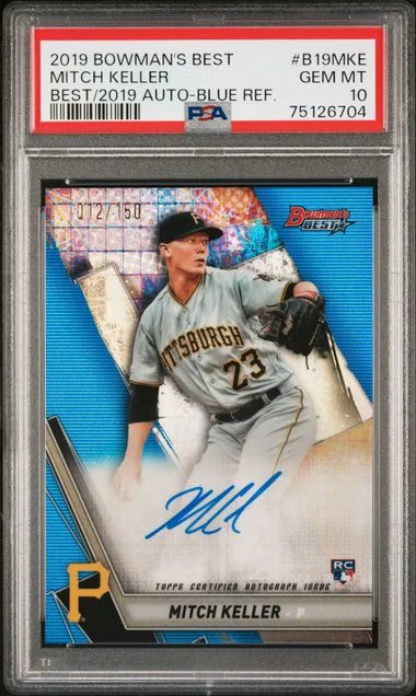2019 Bowman's Best Mitch Keller Of 2019 Autographs Blue Refractor #B19-MKE card image