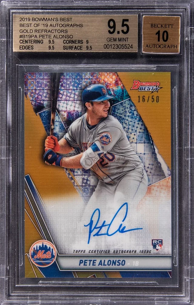 2019 Bowman's Best Pete Alonso Best of 16 Autograph Gold Refractor #B15-PA card image