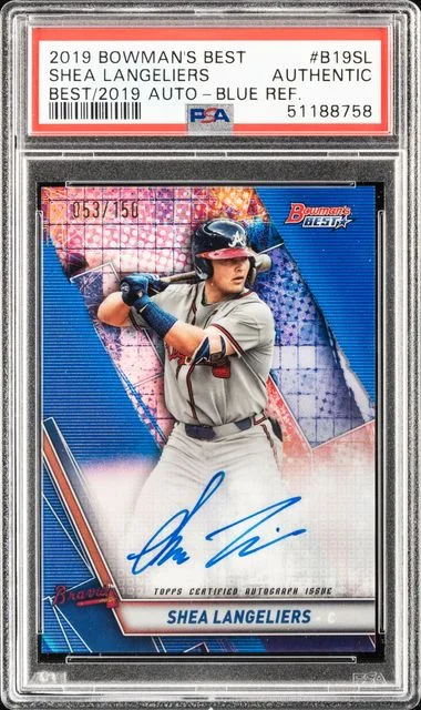 2019 Bowman's Best Shea Langeliers Best Of 2019 Autographs Blue Refractor #B19Sl card image