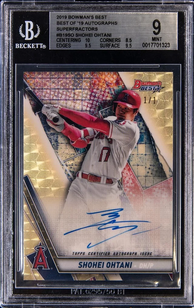 2019 Bowman's Best Shohei Ohtani of '19 Autographs SuperFractor #B19SO card image