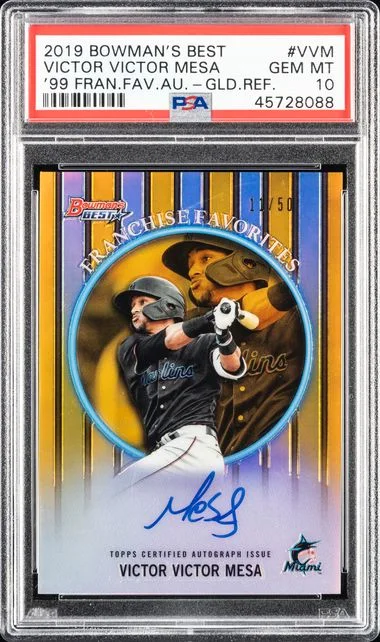 2019 Bowman's Best Victor Victor Mesa 1999 Franchise Favorites Autographs Gold Refractor #VVM card image